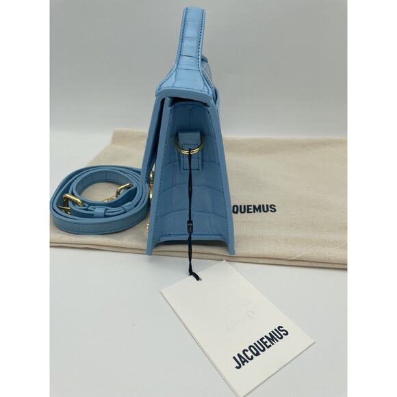 NEW JACQUEMUS LE GRAND BAMBINO CROC LEATHER CROSSBODY BLUE TOTE BAG PURSE NWT - Picture 9 of 14